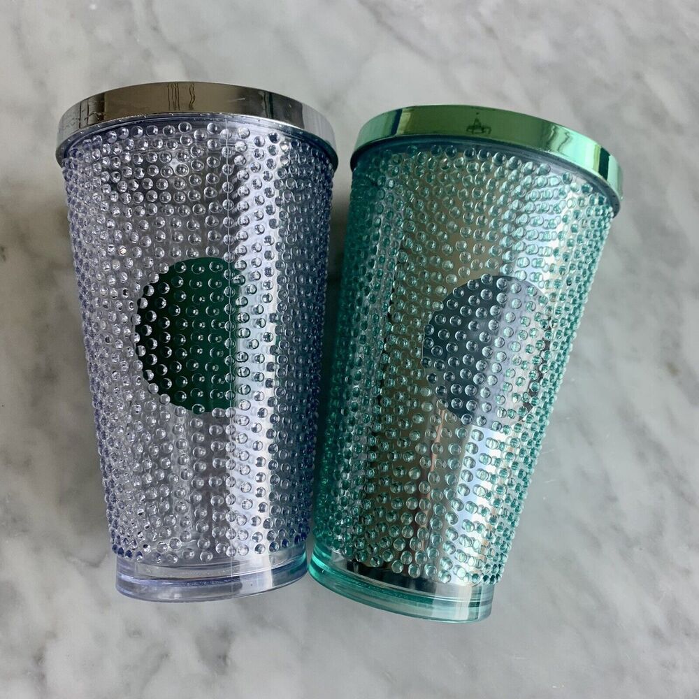 STARBUCKS Frappuccino Crystal Silver Hobnail Bump Green Dot Cold Cup 16Oz Grande